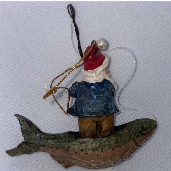 Vintage Fishing Santa Claus Christmas Ornament In a Fish Boat - Picture 3 of 5